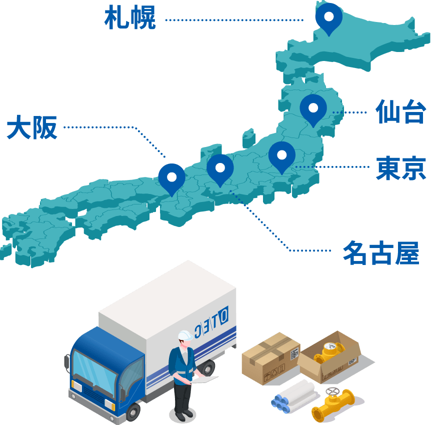 全国5拠点から現場への的確なデリバリー